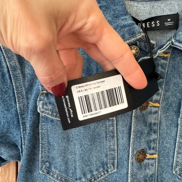 LIONESS denim romper playsuit u know what’s up short sleeve jean utility buttons - Picture 5 of 7